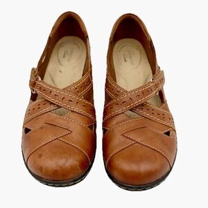 Clarks Collection Mary Jane Flats Ashland Spin Q Tan Brown Leather Women 8M